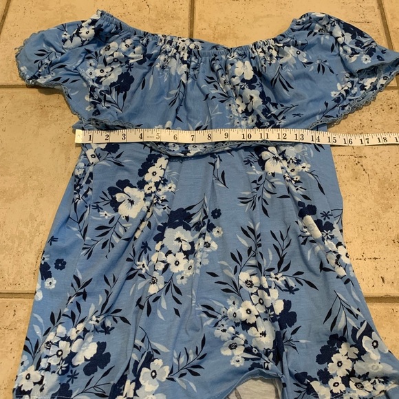 Lily Morgan Blue Floral Off-the-Shoulder Tunic Top Size L/G - Picture 3 of 5